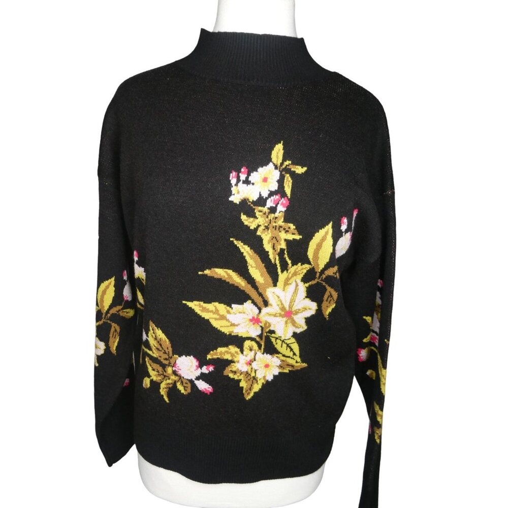 Marc New York Women's Black Floral Fall/Winter Sweater Top‎ Size M